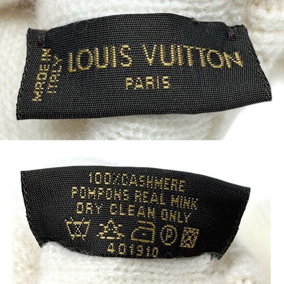 LOUIS VUITTON Vintage Cashmere Knit Gloves Mittens Mink Pompons Cream [106053] - Picture 13 of 13